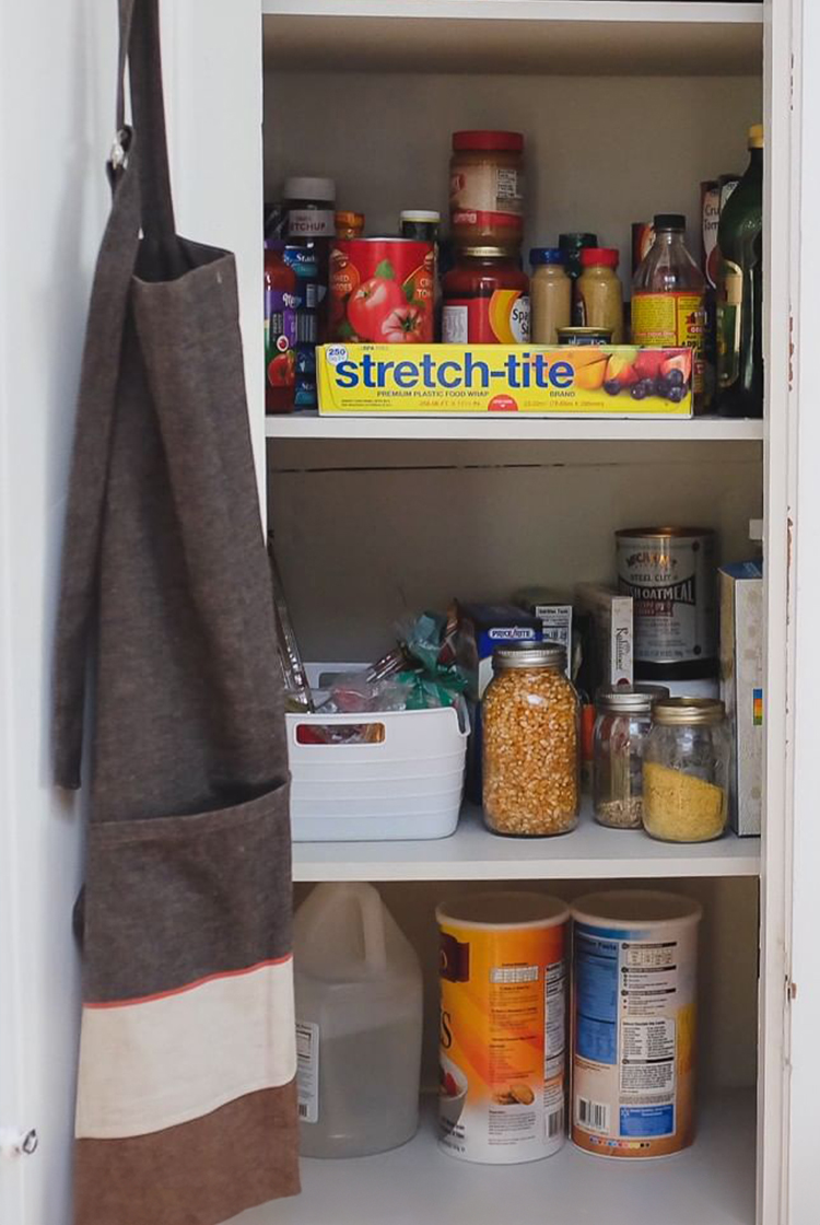 yellow stretch-tite box on a pantry shelf