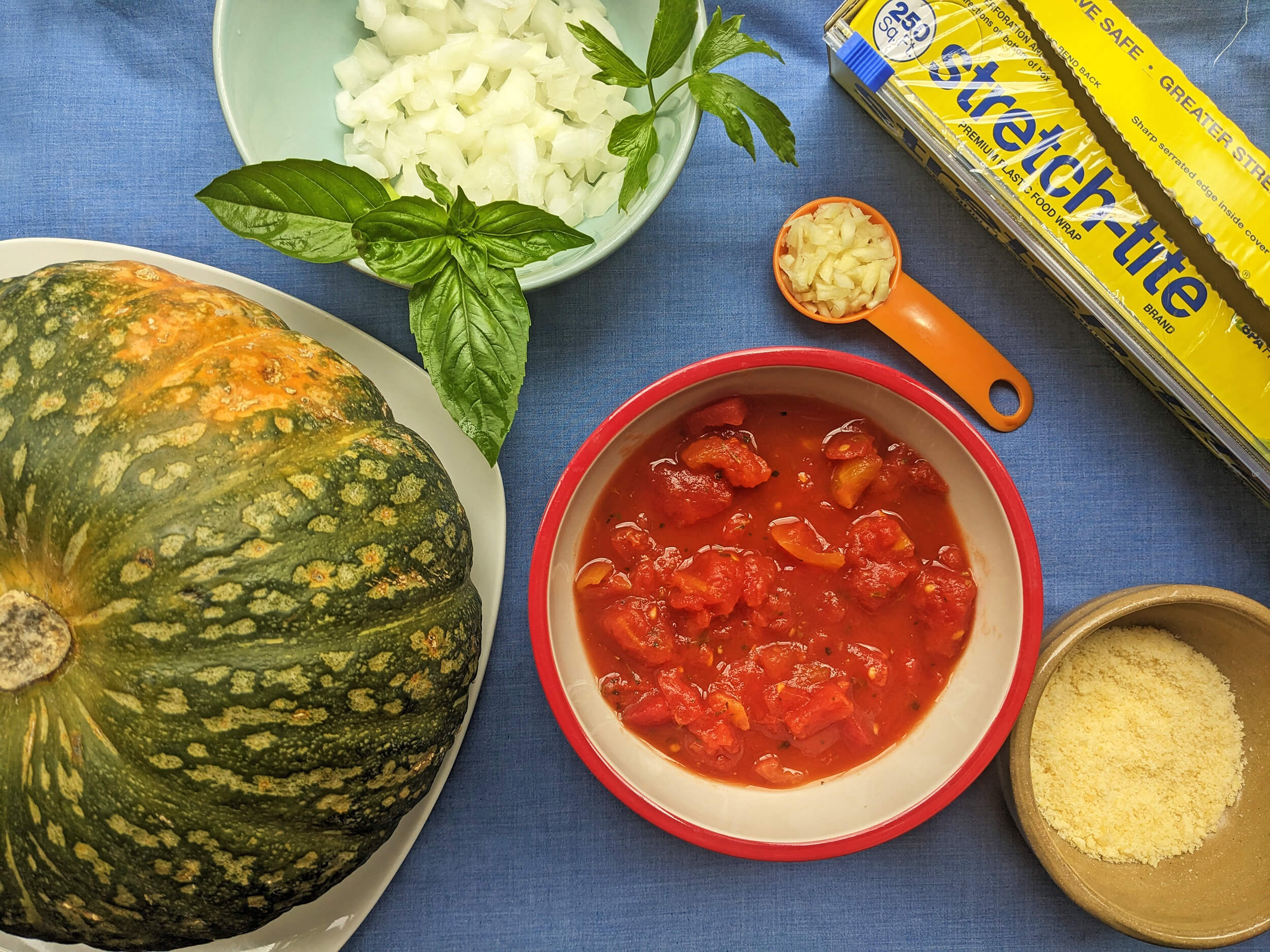 stuffed squash ingredients and stretch-tite box